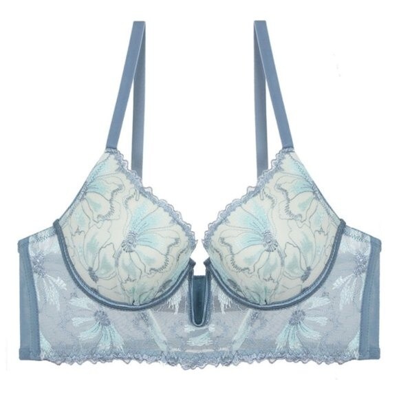 Youmita Blue Floral Longline Plunge 36B Bra NWT - Picture 1 of 9